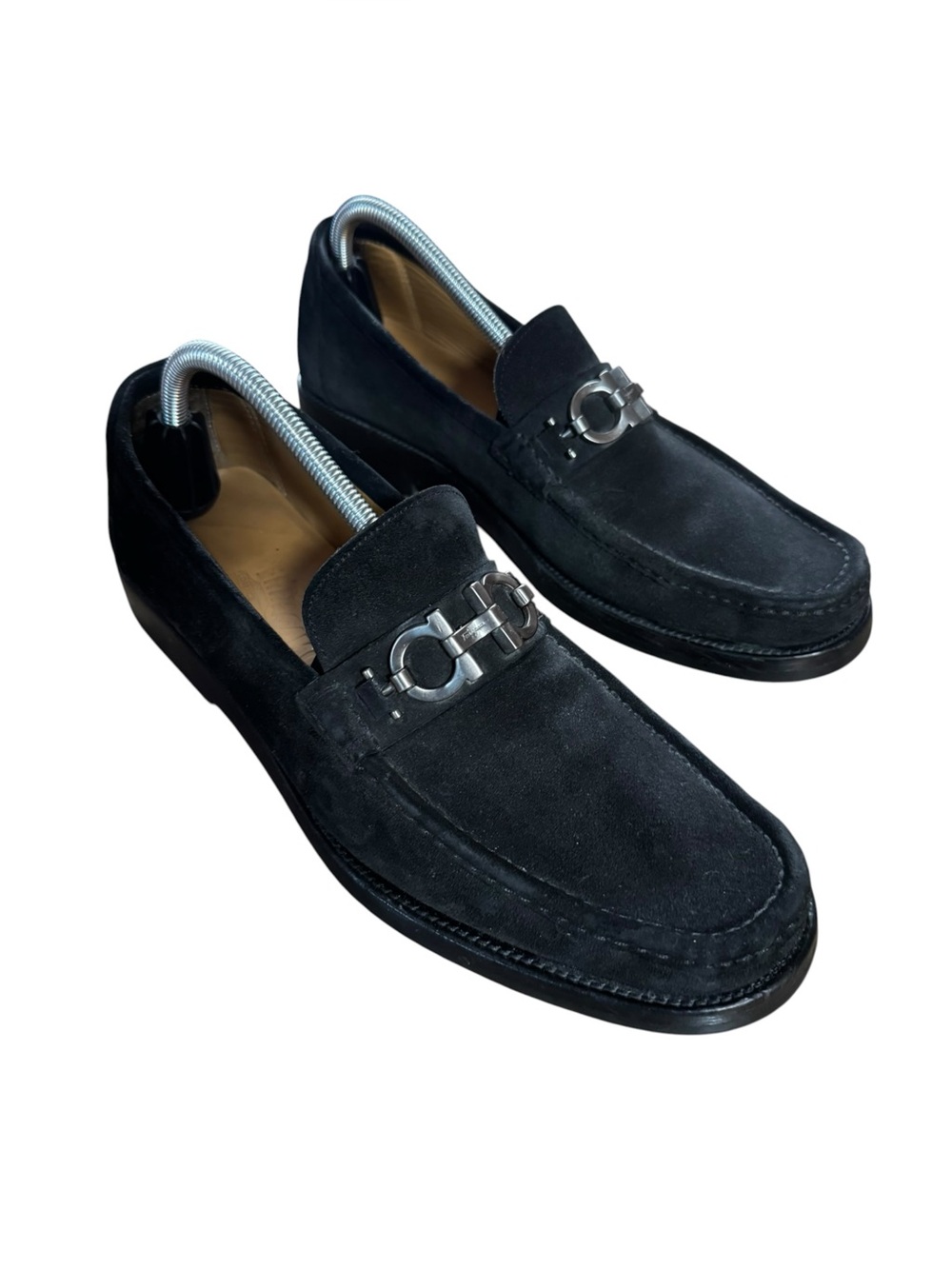 Men’s Salvatore Ferragamo Size 9.5 Black Suede Slip On Loafers.